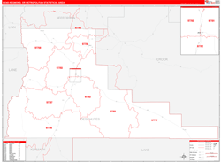 Bend-Redmond Metro Area Wall Map Red Line Style 2024